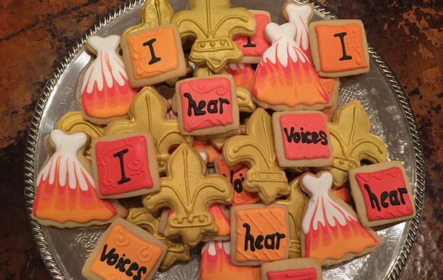 Decorated cookies reading I Hear Voices